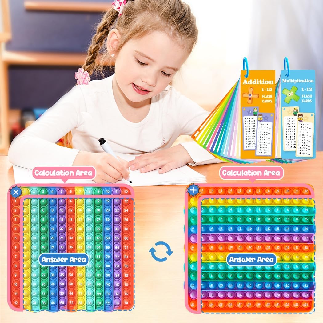 Multiplication Popper Chart + Multipliaction Addition Flash Cards, Times Table Educational Flashcard 3rd Grade, 4th, 5th, 6th Grade, Math Manipulatives, Homeschool, Teacher Supplies