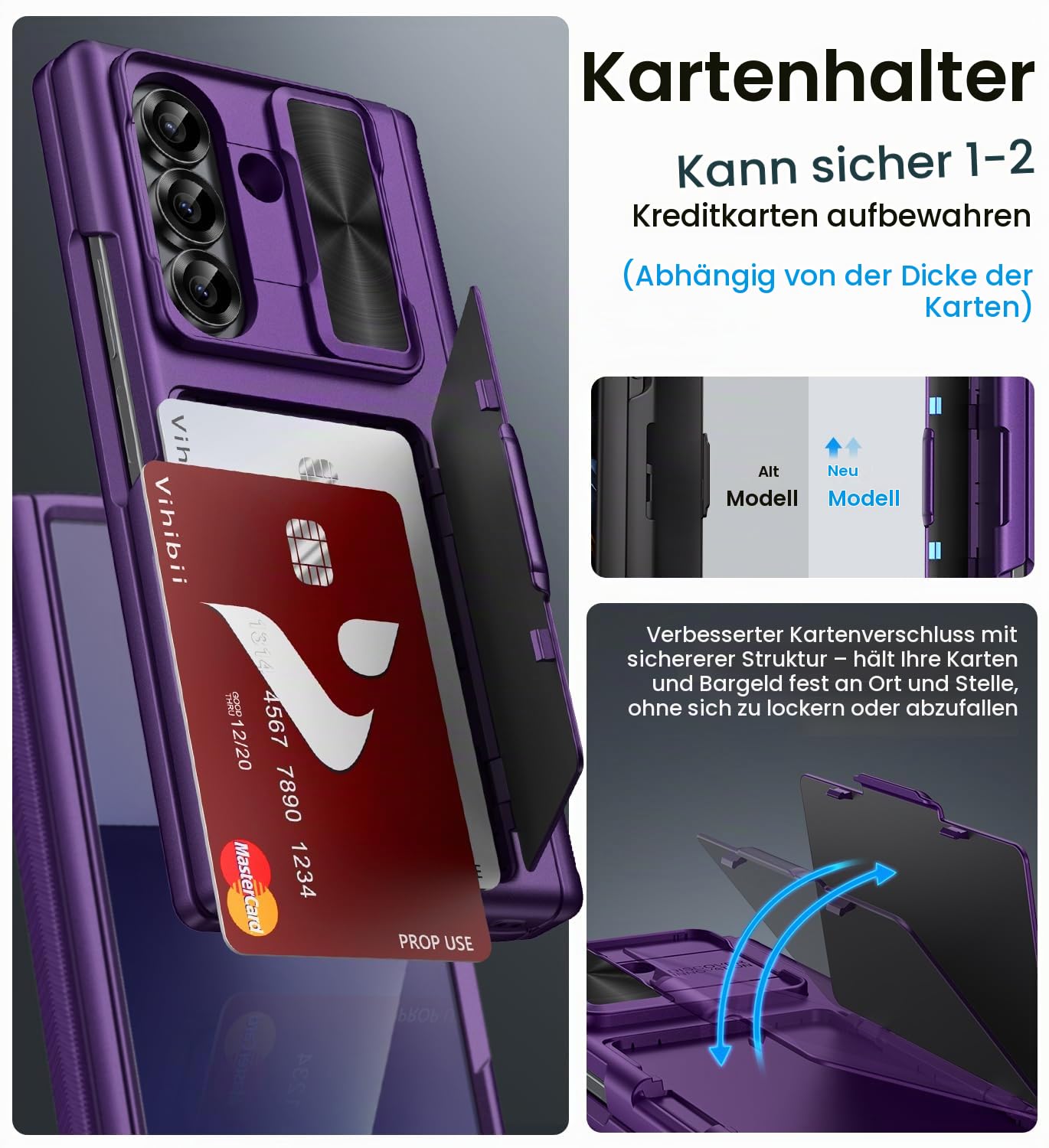 Vihibii für Samsung Z Fold 7 Hülle mit Kartenfach, Lila