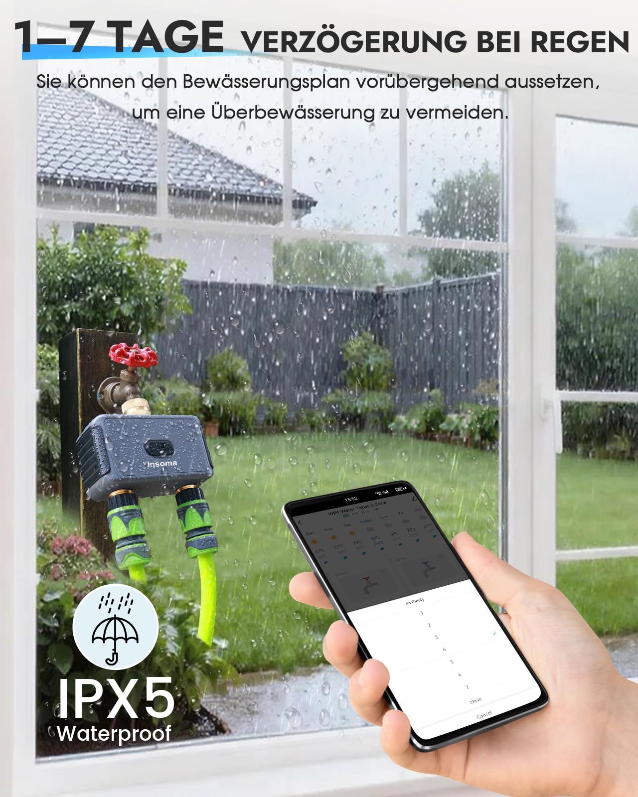 WLAN Bewässerungscomputer 2-Zonen, Messing EIN/Auslass, App/Sprachsteuerung | Kein Gateway nötig, 2,4 GHz WLAN, 20 individuelle Bewässerungspläne, einfache Einrichtung per App, ideal für Garten & Rasen