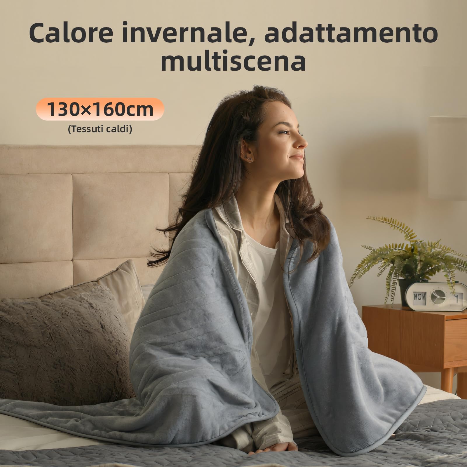 Coperta Elettrica Bifacciale in Flanella Adatta per 1-2 persone, 160 x 130 cm, con Timer da 1 a 10 Ore, 9 Impostazioni di Temperatura, Riscaldamento Rapido e Protezione dal Surriscaldamento.