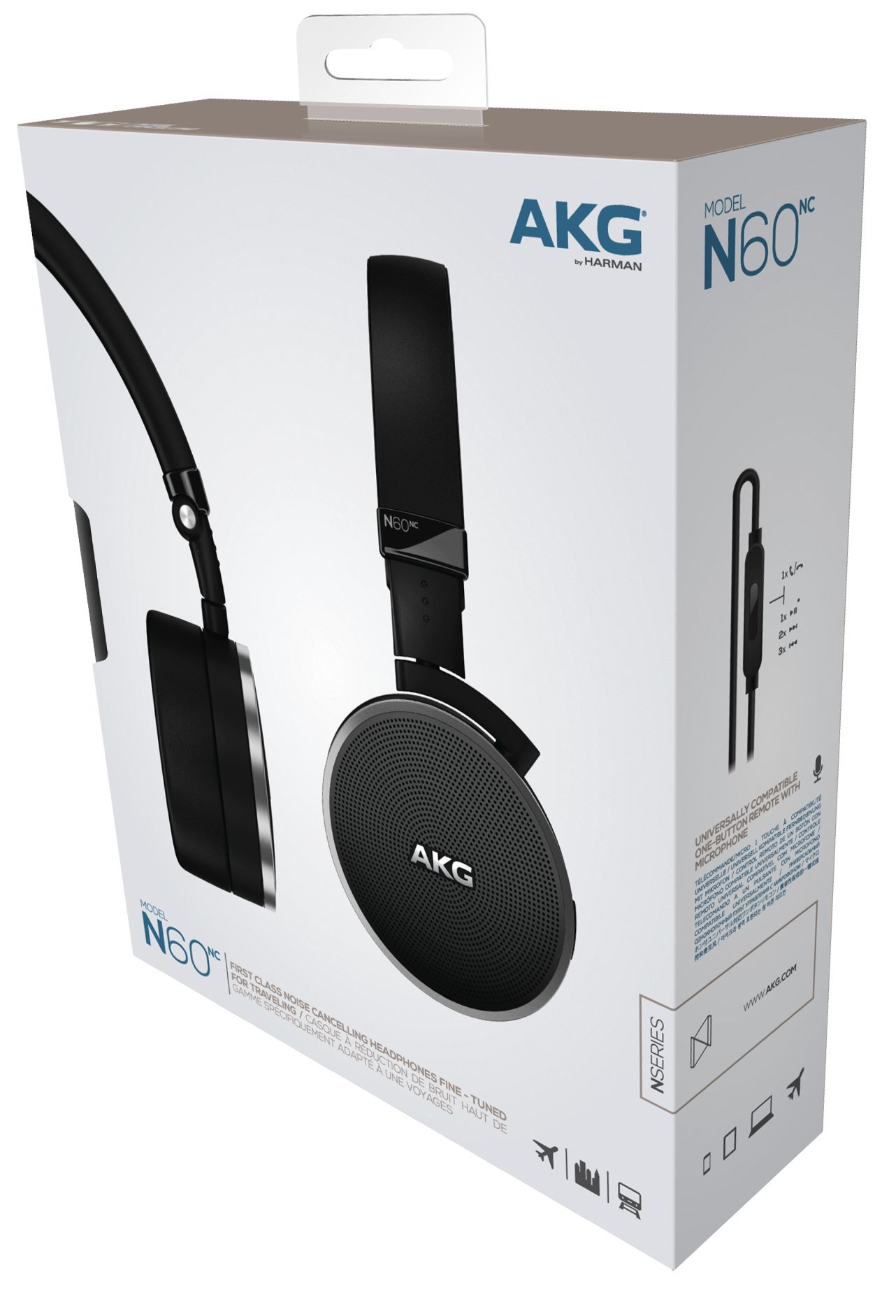 AKG N60NC Auriculares supraaurales Plegables con cancelación Activa de Ruido, Incluye Funda de Transporte, Color Negro