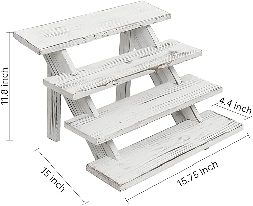 Miniatura 4 de SwallowLiving Soporte rústico de madera para cupcakes para 24 cupcakes, soporte de exhibición de madera escalonada para bodas, mesa de fiesta