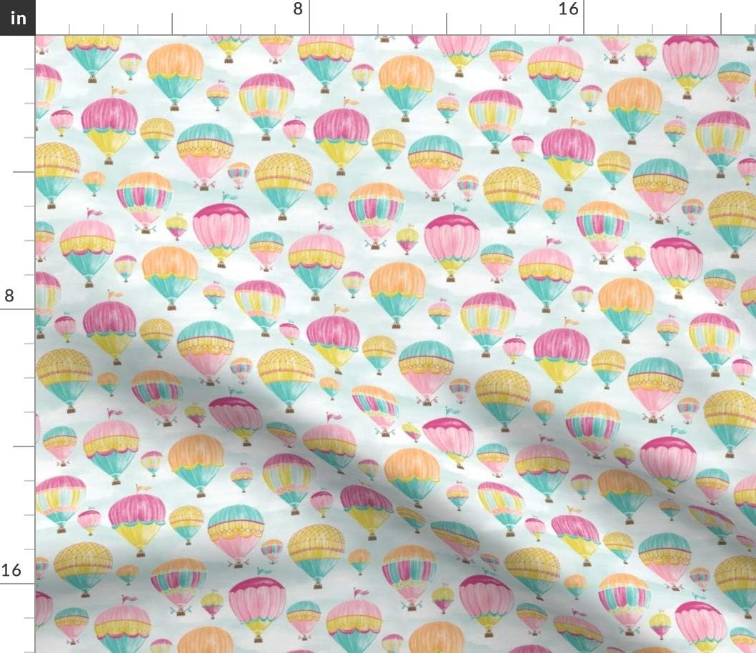 Spoonflower Fabric - Hot Air Balloons Smaller Sky Clouds Pastel Watercolor Printed on Petal Signature Cotton Fabric by The Yard - Sewing Quilting Apparel Crafts Decor