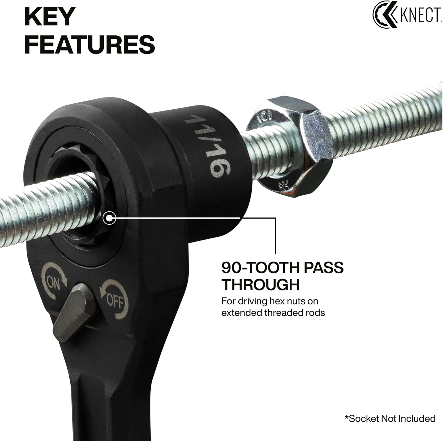 90-Tooth Pass-Through Ratchet in use on a threaded rod
