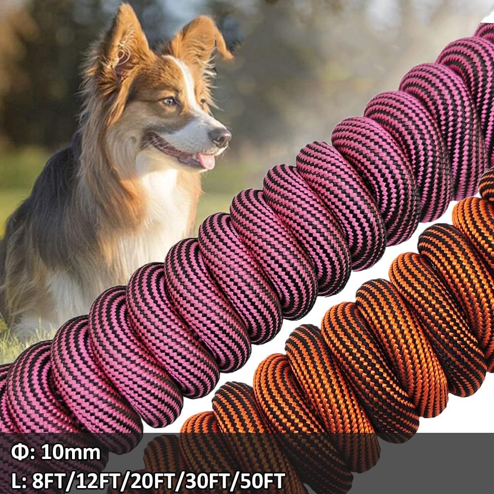 50ft Dog Tie Out Rope Leash (Orange + Pink)