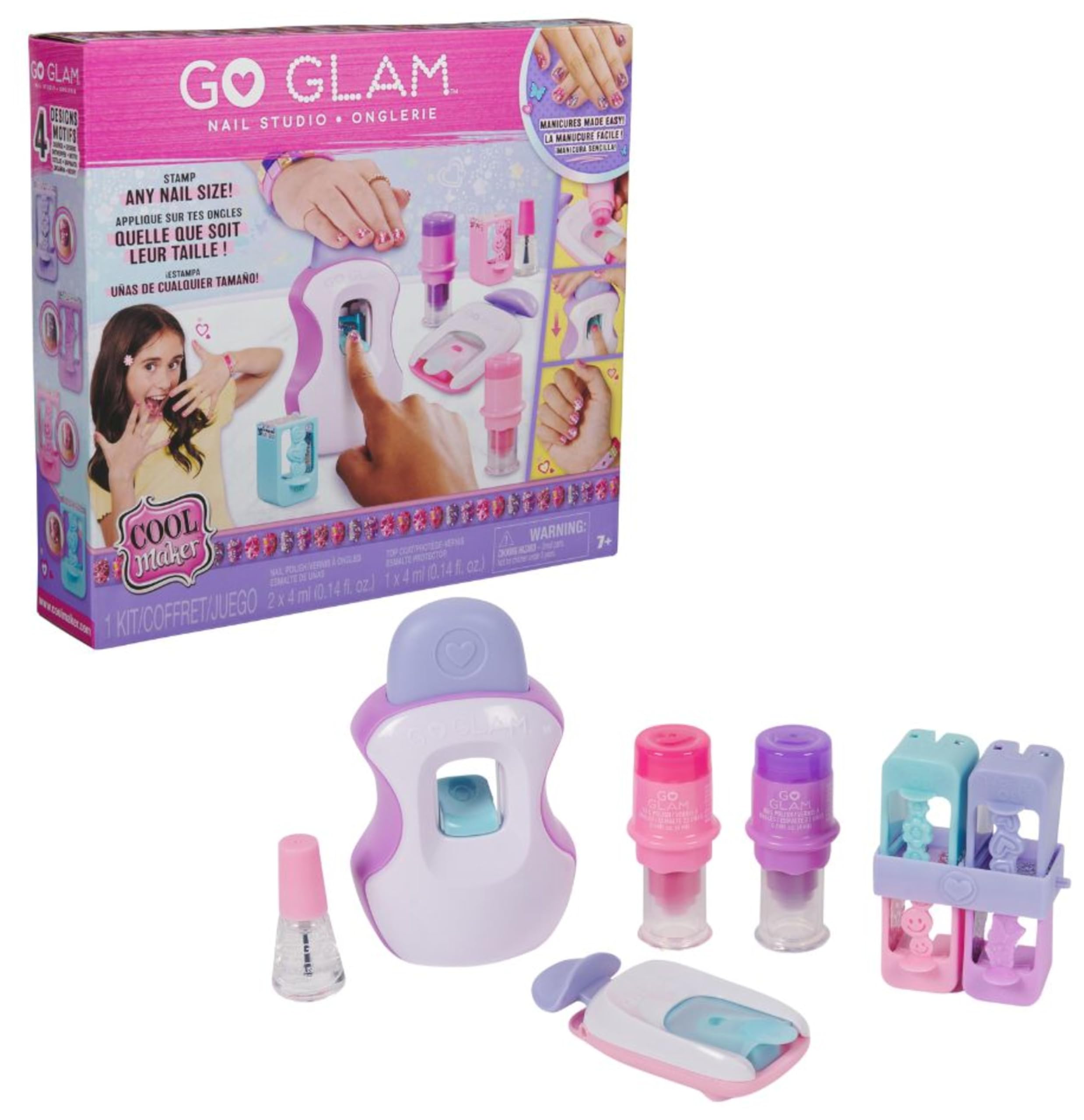 Cool MAKER - Go Glam Nail Studio - KIT MANICURA PARA NIÑAS: Crea 200 Uñas con 4 Diseños Diferentes - Manualidades - Juguetes Niñas 7 Años +