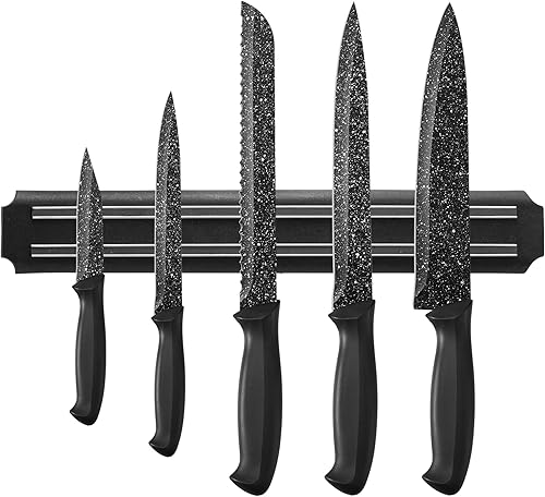 Juego de cuchillos de cocina de 6 piezas con tira magnética sin perforación, revestimiento antiadherente, ultra afilado para cortar, apto para