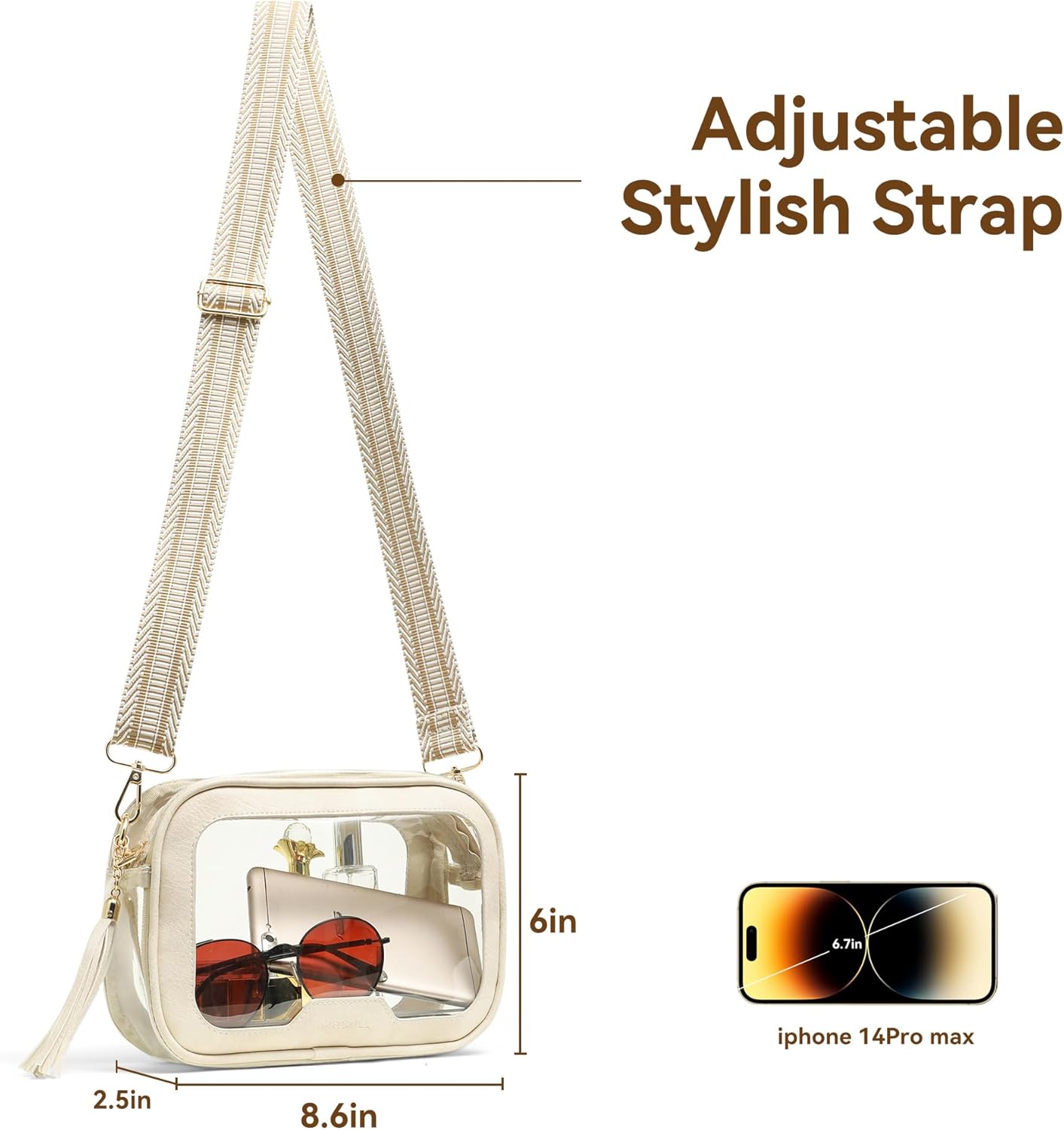 MHCNLL Clear Crossbody Bag Stadium Approved,Transparent Purse for Women with Guitar Strap, See Through Pouch for Concert - Image 3