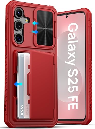 Miniatura 12 de ATATOO Funda para Samsung Galaxy S25 FE, tarjetero integrado (3-5 tarjetas) y cubierta de cámara deslizante y bloqueo RFID, protección de grado