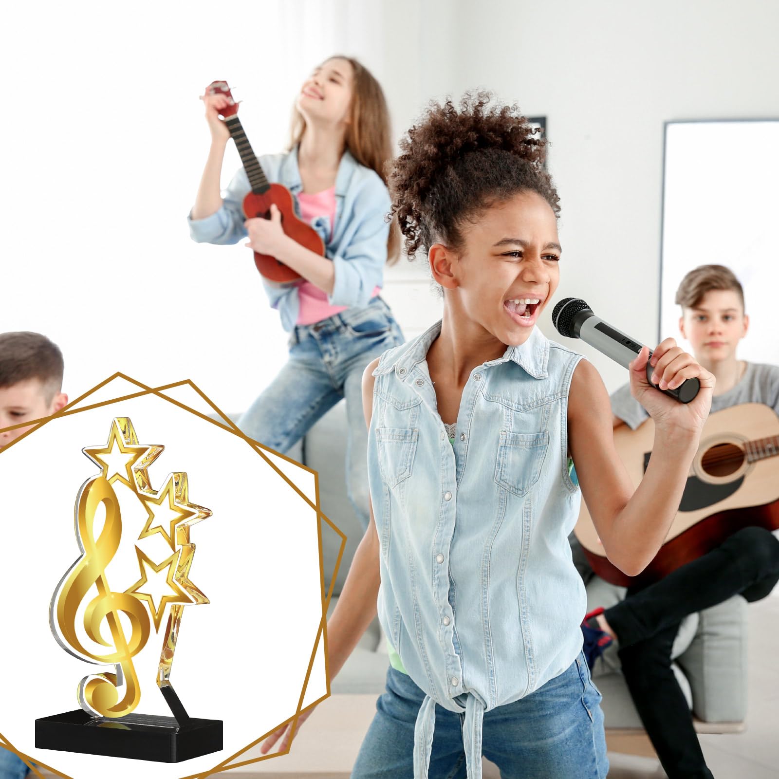 Landical Paquete de 4 trofeos de premio de música, oro ganador de la música, trofeos de música acrílica, premio de música, regalo para torneos, competiciones, fiestas, niños y adultos