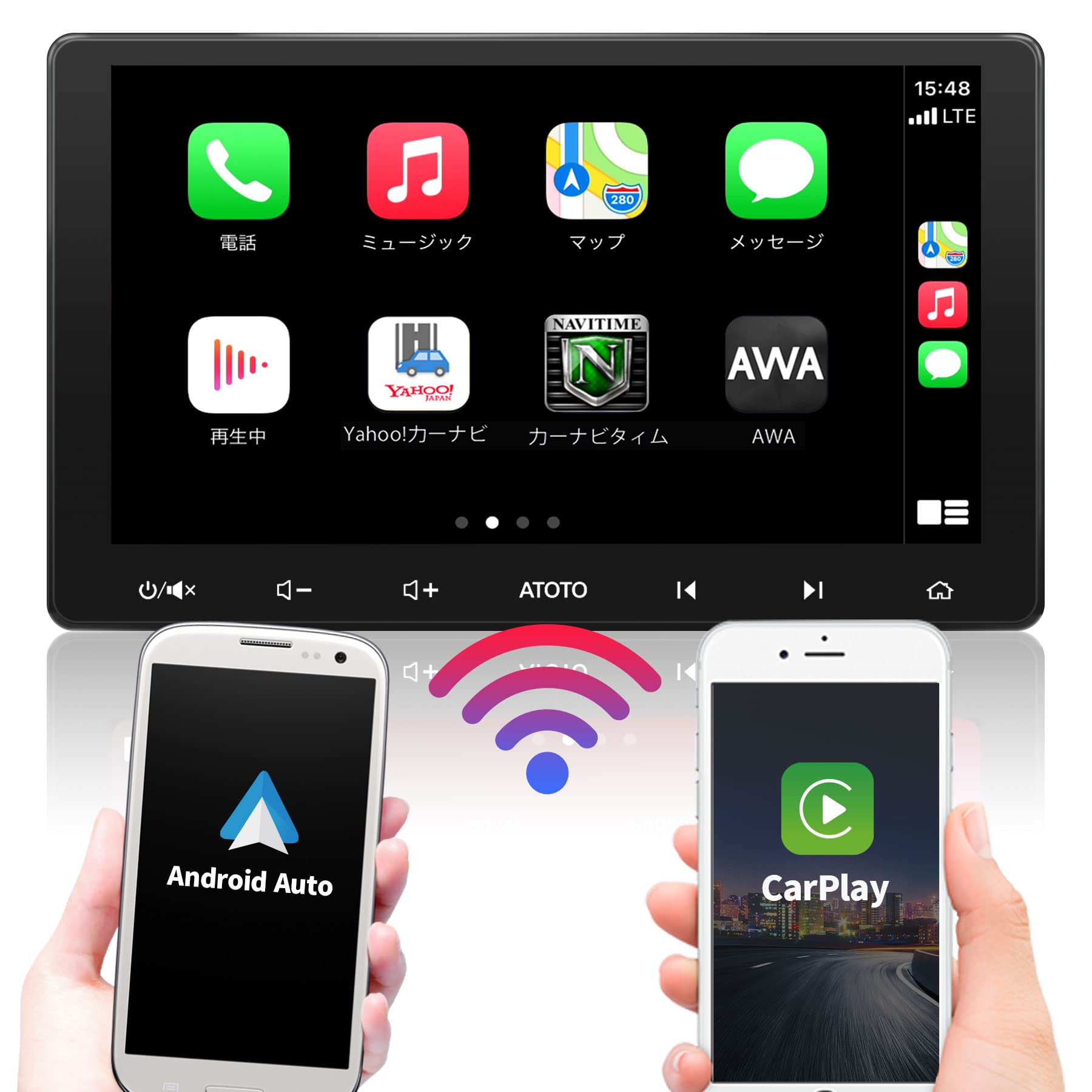 10.1インチダブルディンカーオーディオ レシーバー、ワイヤレスCarPlay-