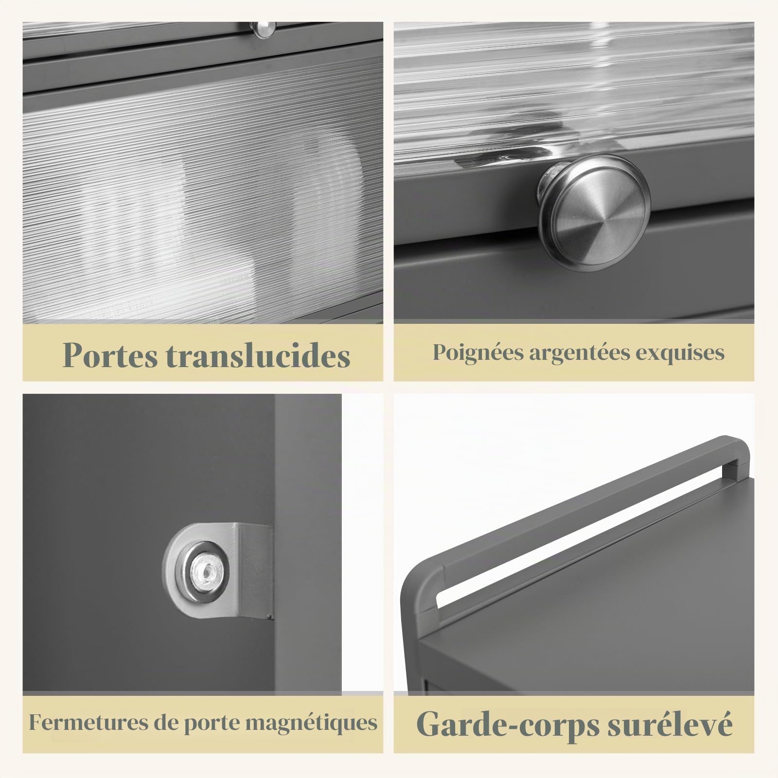 GIANTEX Armoire Cuisine 5 Niveaux avec Portes Rabattables, Meuble Cuisine Rangement à roulettes Universelles, Cadre en Métal, Étagere Cuisine pour Salon, Kit Anti-basculement, 60 x 32 x 154 cm(Gris)