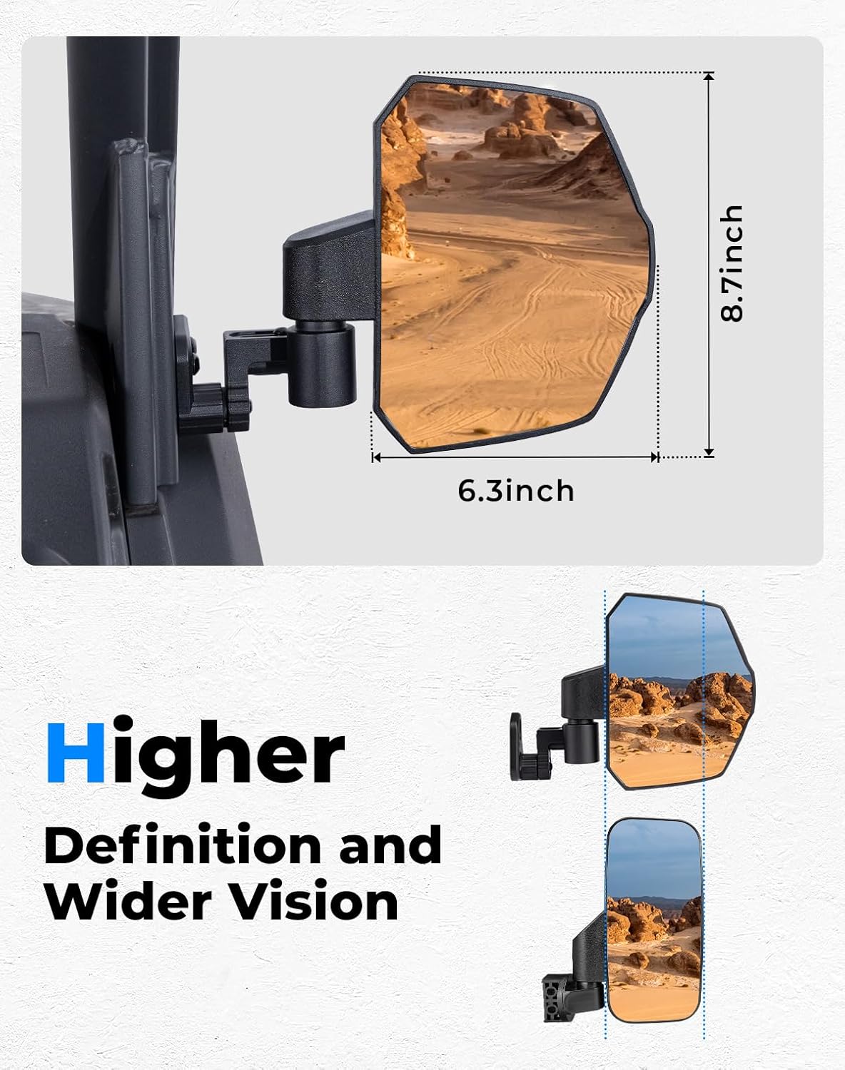 KEMIMOTO Mirrors UTV Side Mirror Compatible with CFMOTO UFORCE 1000/1000 XL/600, 2.4-4.3inch 360° Adjustable SXS UTV Telescoping Rear View Mirror(Not Fit Door)