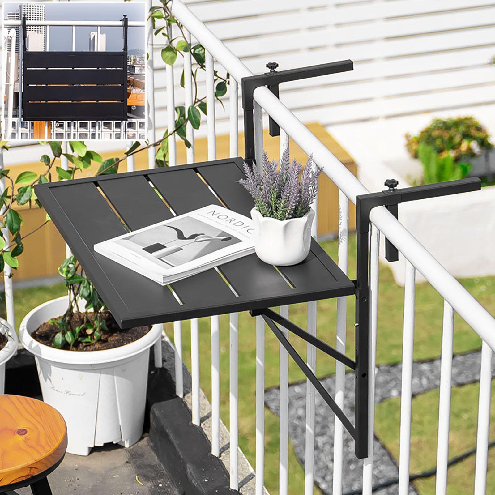 Table de bar pour balustrade de balcon idéale pour aménager un petit extérieur