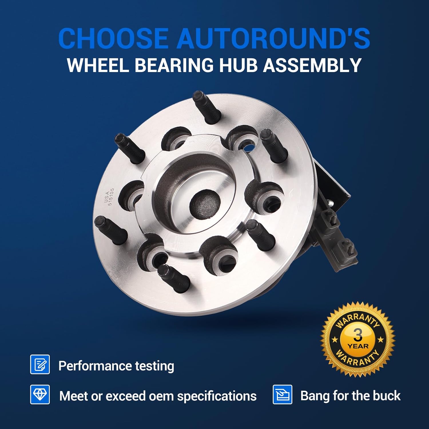 Autoround 515105 Front Right Wheel Hub and Bearing Assembly fit for 2004-2008 Chevy Colorado, GMC Canyon, Isuzu I-280/ I-290/ I-370, Passenger Side 6 Lugs w/ABS