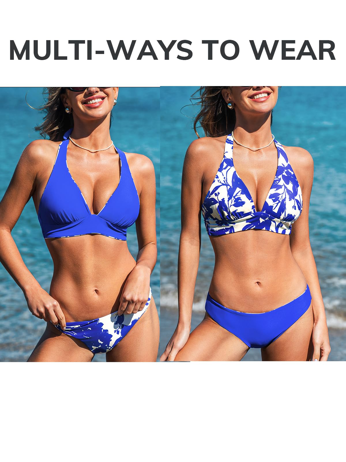 CUPSHE Ensemble bikini dos nu pour femme - Col en V - Réversible - Double face - Plusieurs façons de le porter