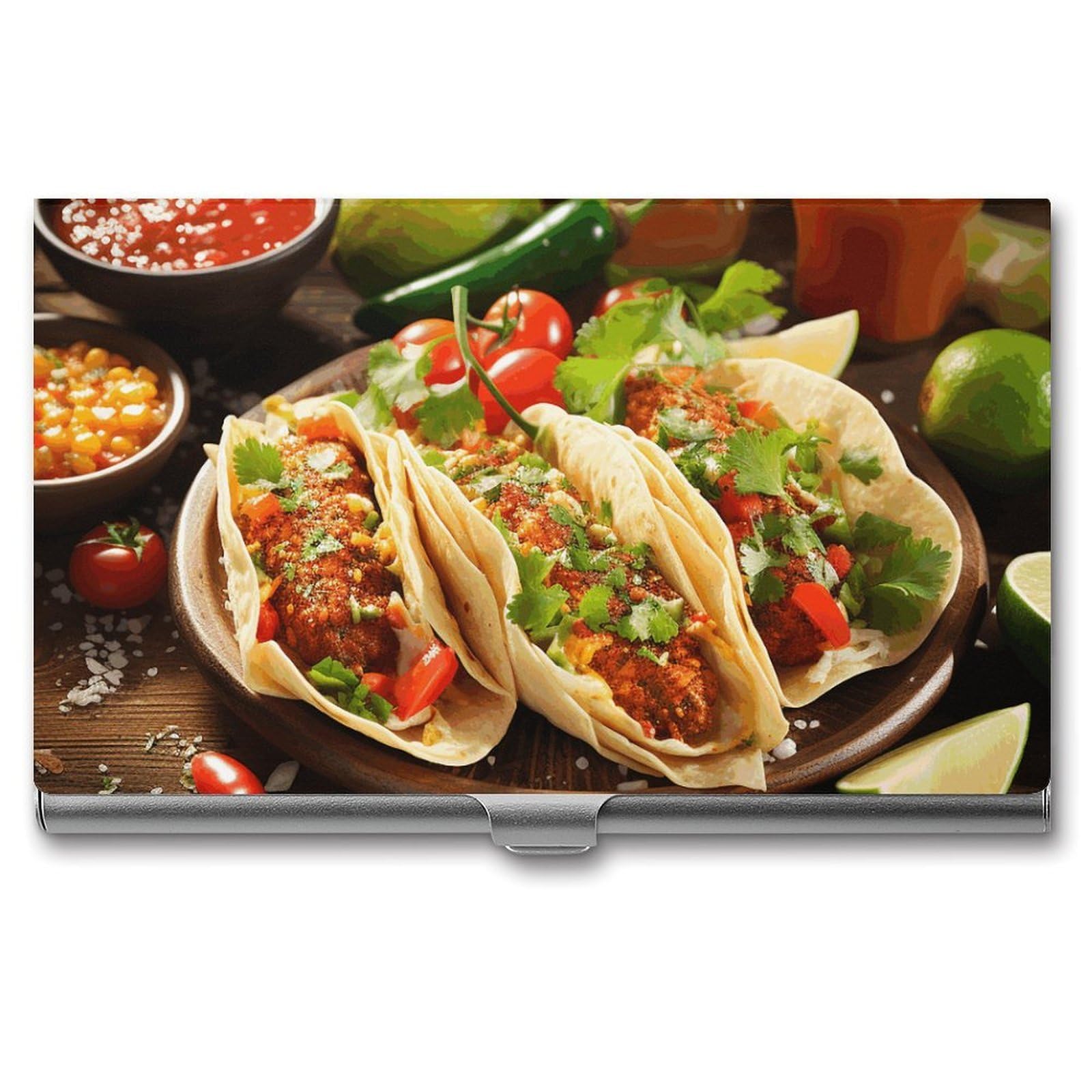 BTCOWZRV Mexican Food Business Card Holder Metal Slim Business Card Case, Pocket Card Holder for Men Women Purse Name Card Holder Stainless Steel Wallet Credit ID Case for Office
