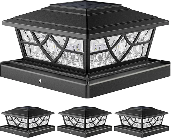 APONUO Solar Post Cap Lights 4 Pack for 4x4 5x5 6x6 Wood Vinyl Fences - IP64 Waterproof, Auto On/Off, Solar Powered Post Lights, Warm Cool White, Deck Patio Yard Decor, Black
