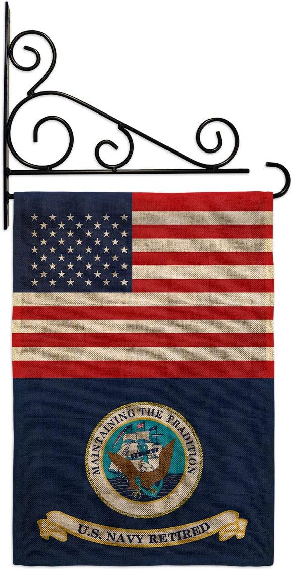 Navy US Retired Garden Flag Armed Forces USN Seabee United State American Military Veteran Retire Official Small Decorative Gift Yard House Banner Double-Sided Made In USA 13 X 18.5
