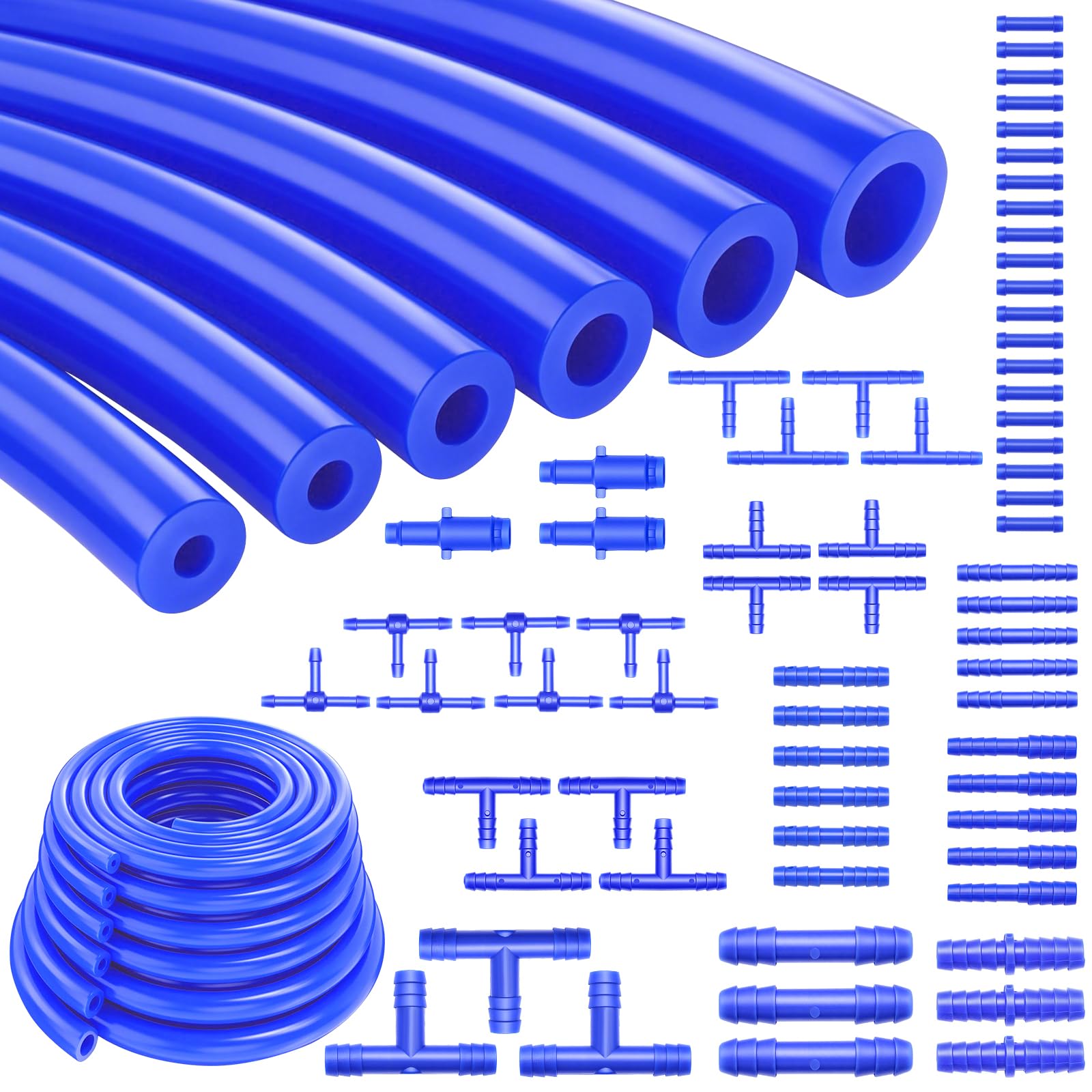Tnisesm 71Pcs Vacuum Line Kit, 5Ft Blue Vacuum Hose Automotive with Vacuum Line Connectors, High Performance Silicone Hose line Kit for Variety Car Piping System Automotive Replacement Vacuum Hoses