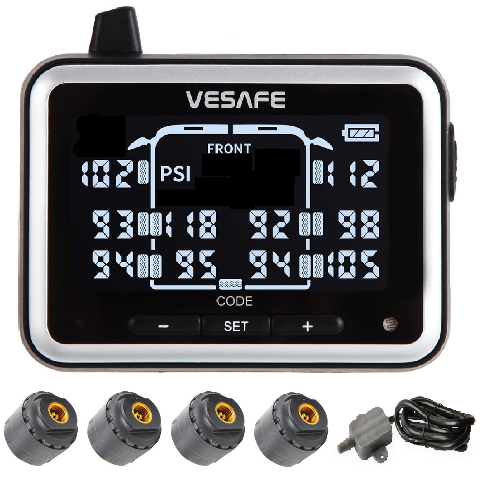 - VESAFE TPMS, Wireless Tire Pressure Monitoring System for RV, Trailer, Coach, Motor Home, Fifth Wheel, Including 4 Anti-Theft sensors and a Signal Booster.