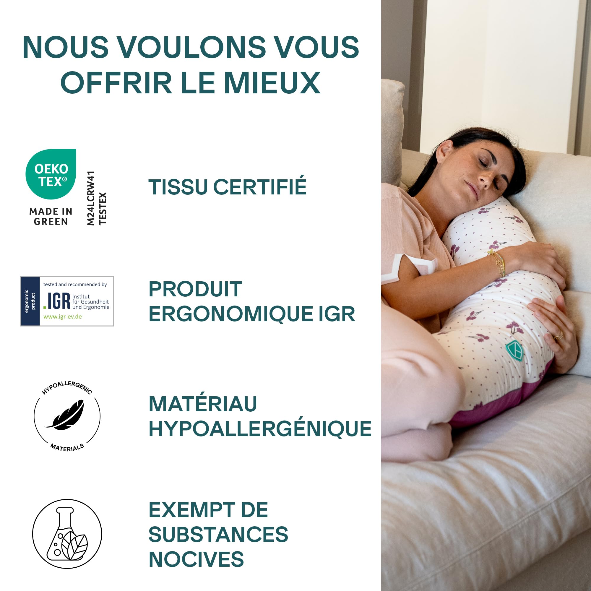 KOALA BABYCARE Coussin de Grossesse pour Dormir XXL - Coussin Allaitement Confortable Multifonctionnel - Housse Amovible 100% Coton