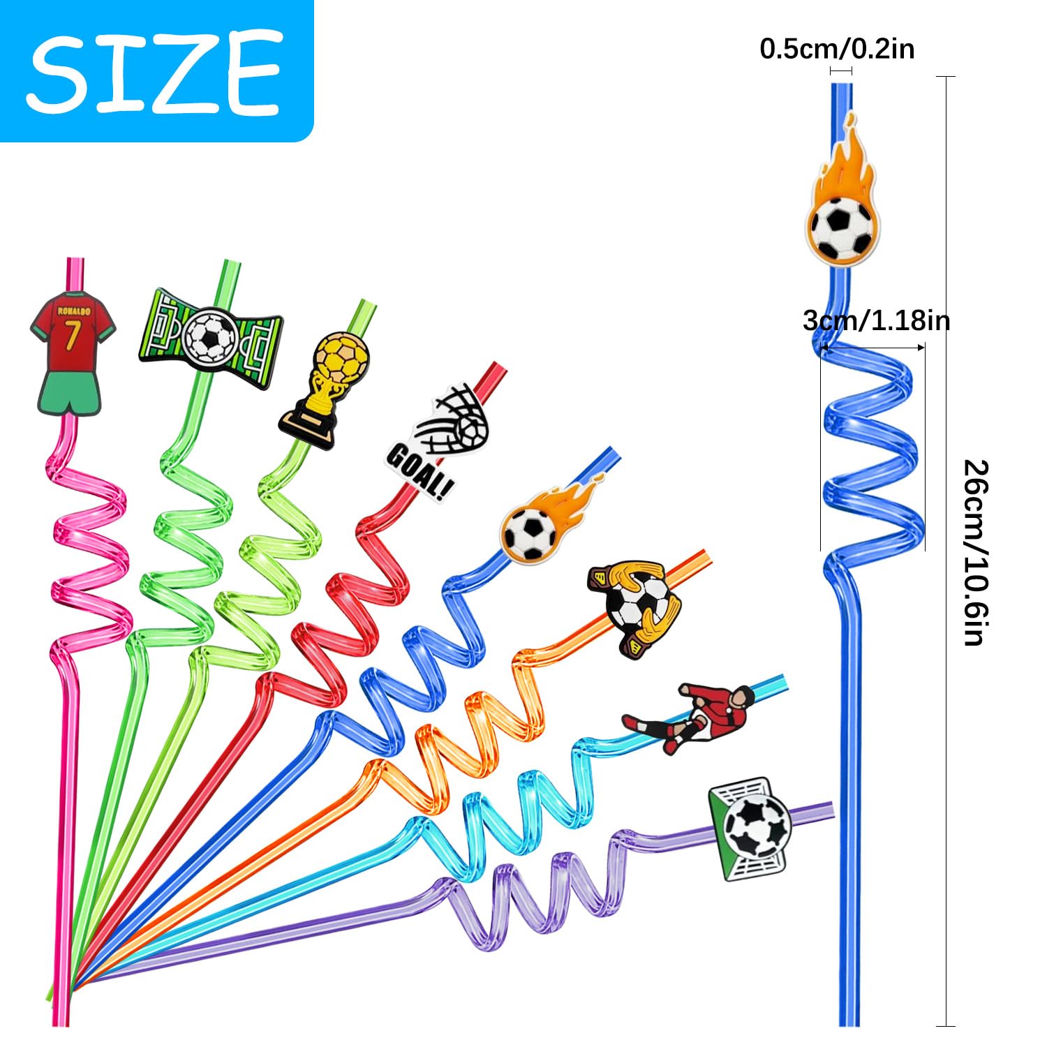 Ynaice 8 Pieces Reusable Drinking Straws Cocktail Plastic Straws Football Straw Soccer Party Straws Colourful Curly Straw for Kids Boys Adults Favors Decorations Party Supplies - Image 3