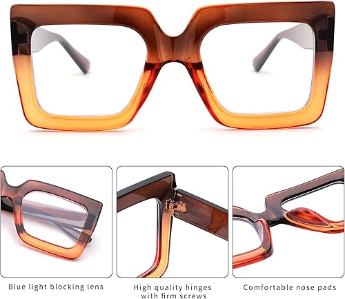 Miniatura 6 de Gafas de luz azul de gran tamaño para mujer, gafas de marco cuadrado grande, gafas transparentes de computadora sin receta..