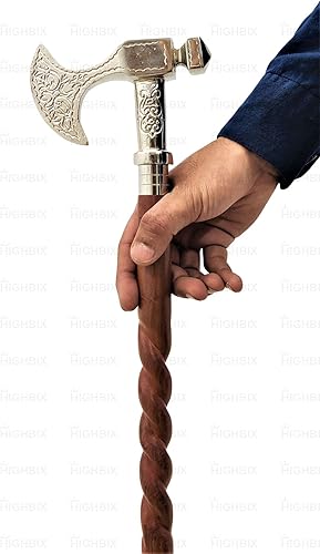 Miniatura 2 de Carfar Handicrafts - Bastón de mano para caminar, hecho a mano, estilo hacha, para hombres y mujeres, madera y metal