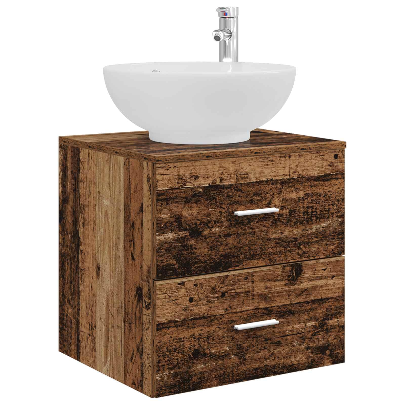 Vidaxl Oldwood Wall-Mounted Sink Vanity Old Wood 49.5 X 44.5 X 66.5 Cm, Modern Bathroom Storage, Engineered Wood Vanity, Space Optimizing Sink Solution, Chic Wall-Mounted Fixture For Organization