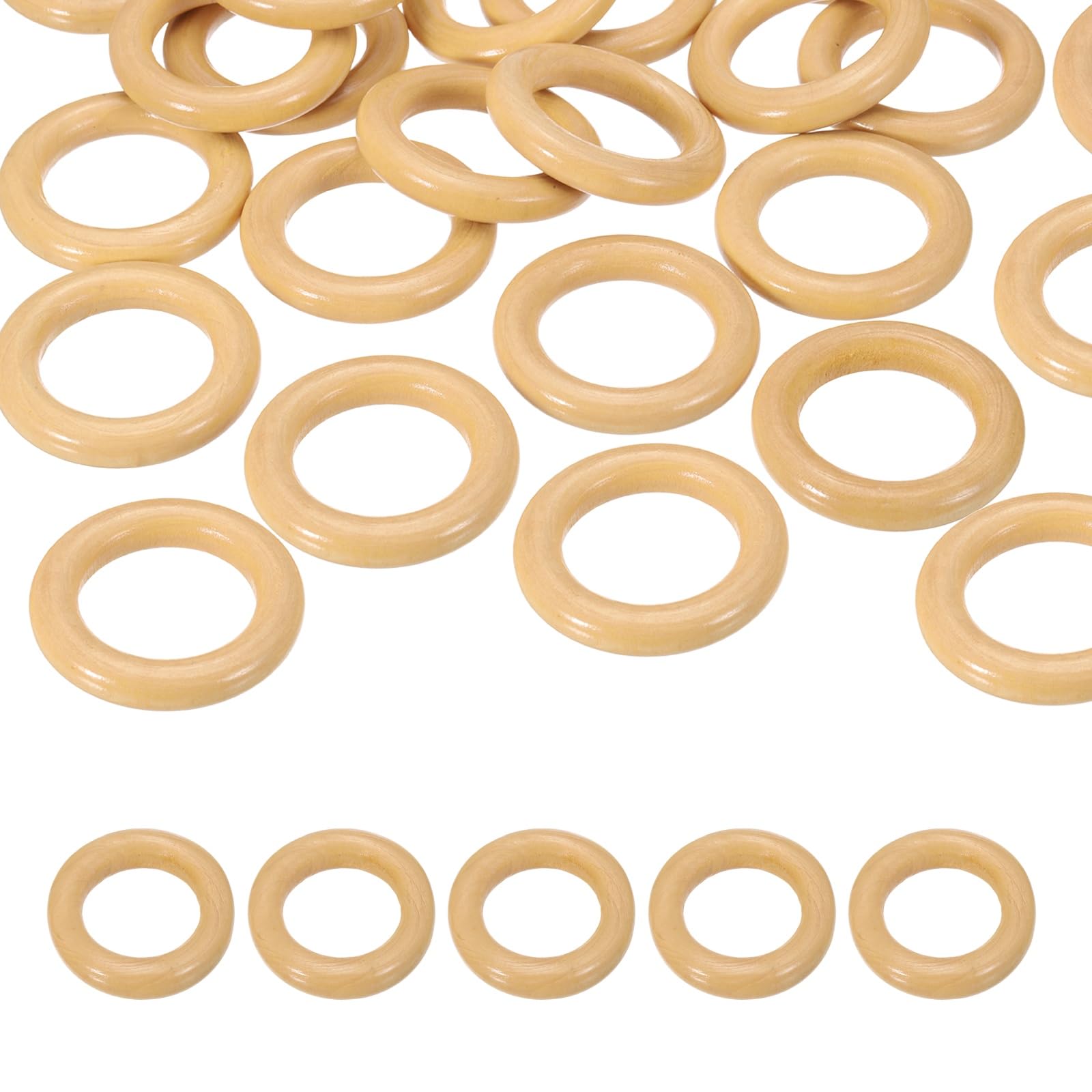 PATIKIL 55mm Natural Wooden Rings, 30 Pack Wood Ring Round Linking Rings, Light Yellow