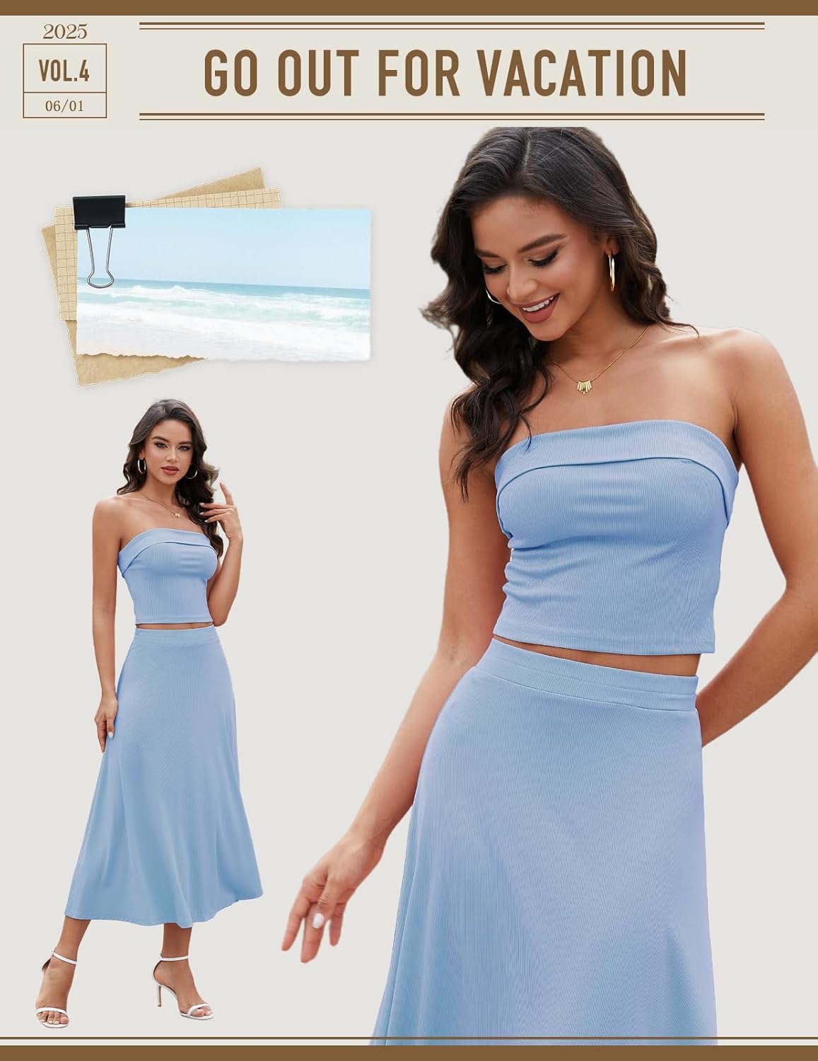 HomRain Women's 2 Piece Skirt Sets:Tube Top Maxi Skirt Sets 2 Piece Outfits for Wedding Formal Causal - Image 6