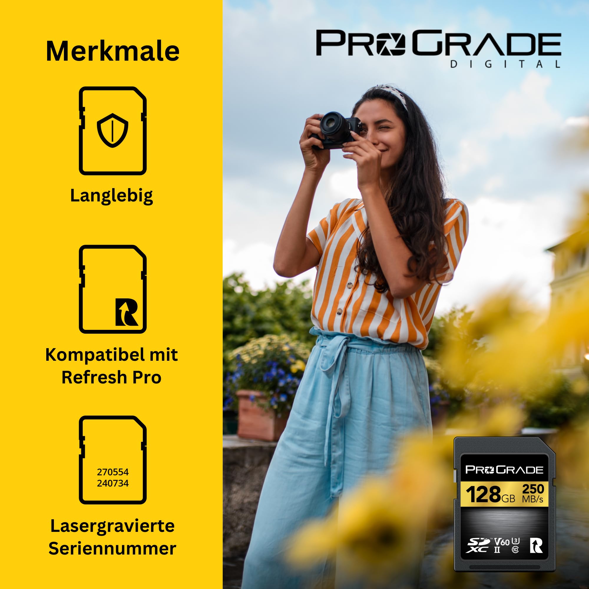SD UHS-II 128 GB Karte V60 - Schreibgeschwindigkeit bis zu 130MB/s und Lesegeschwindigkeit von 250MB/s | Für professionelle Filmemacher, Fotografen und Kuratoren von Inhalten - von Prograde Digital