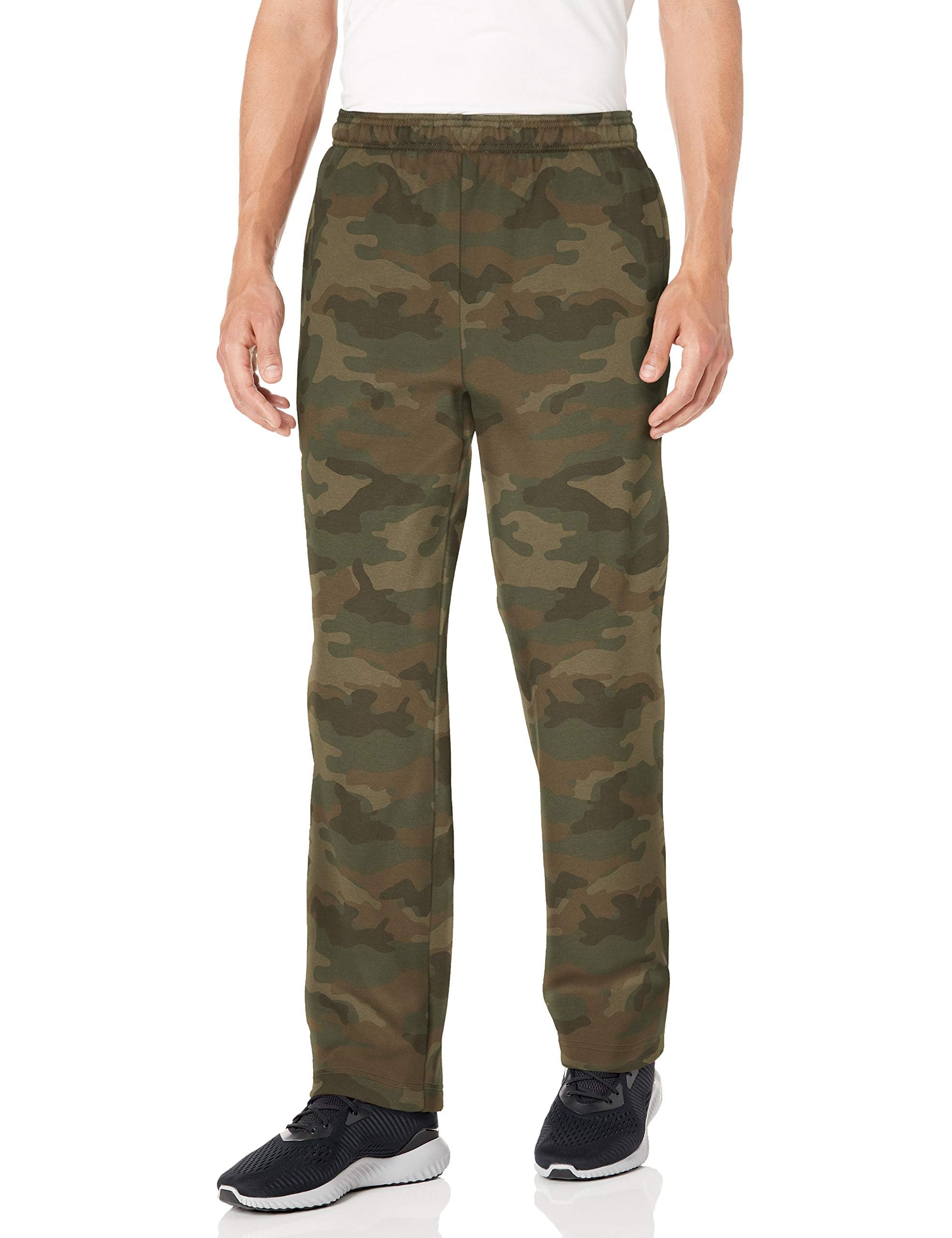Amazon Essentials Herren Fleece-Jogginghose mit offenem Saum (erhältlich in Übergrößen), Armeegrün Tarnmuster, XXL Tall