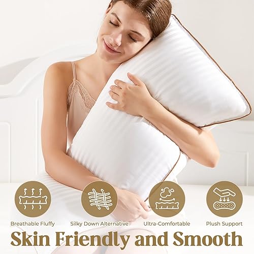 Vista 3 de Bafode Almohada de cama, almohadas de la colección de hotel para dormir, juego de 2 almohadas de tamaño estándar, almohada alternativa de plumón