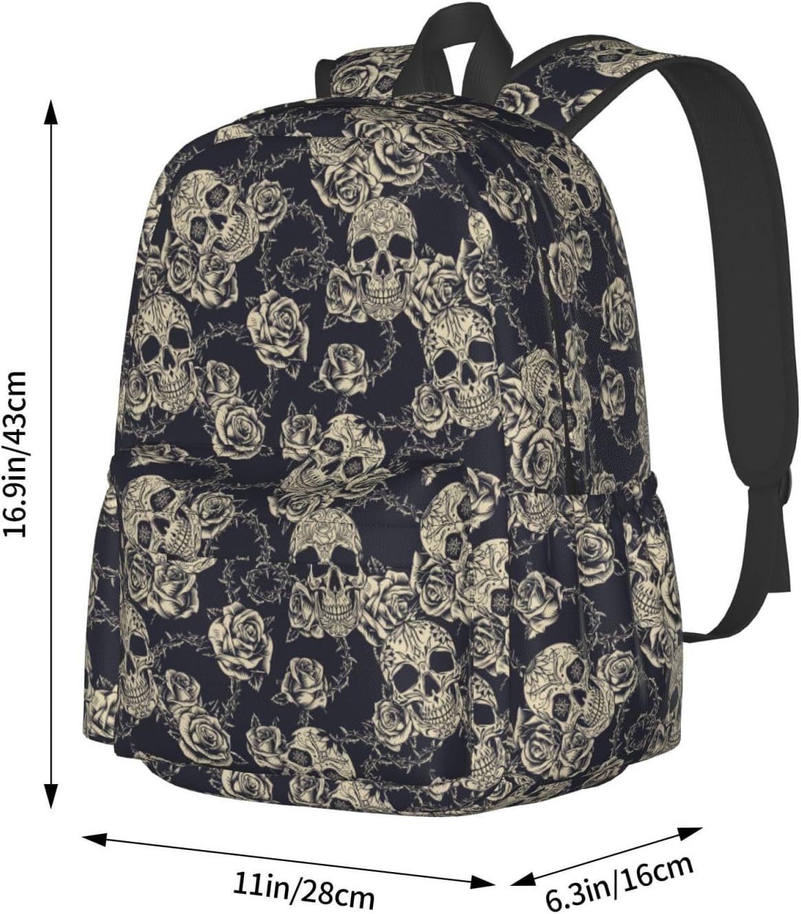 Skull Rose Backpack School Bag Lightweight Bookbag Laptop Travel Daypack For Kids Girls Boys Teens - Image 3