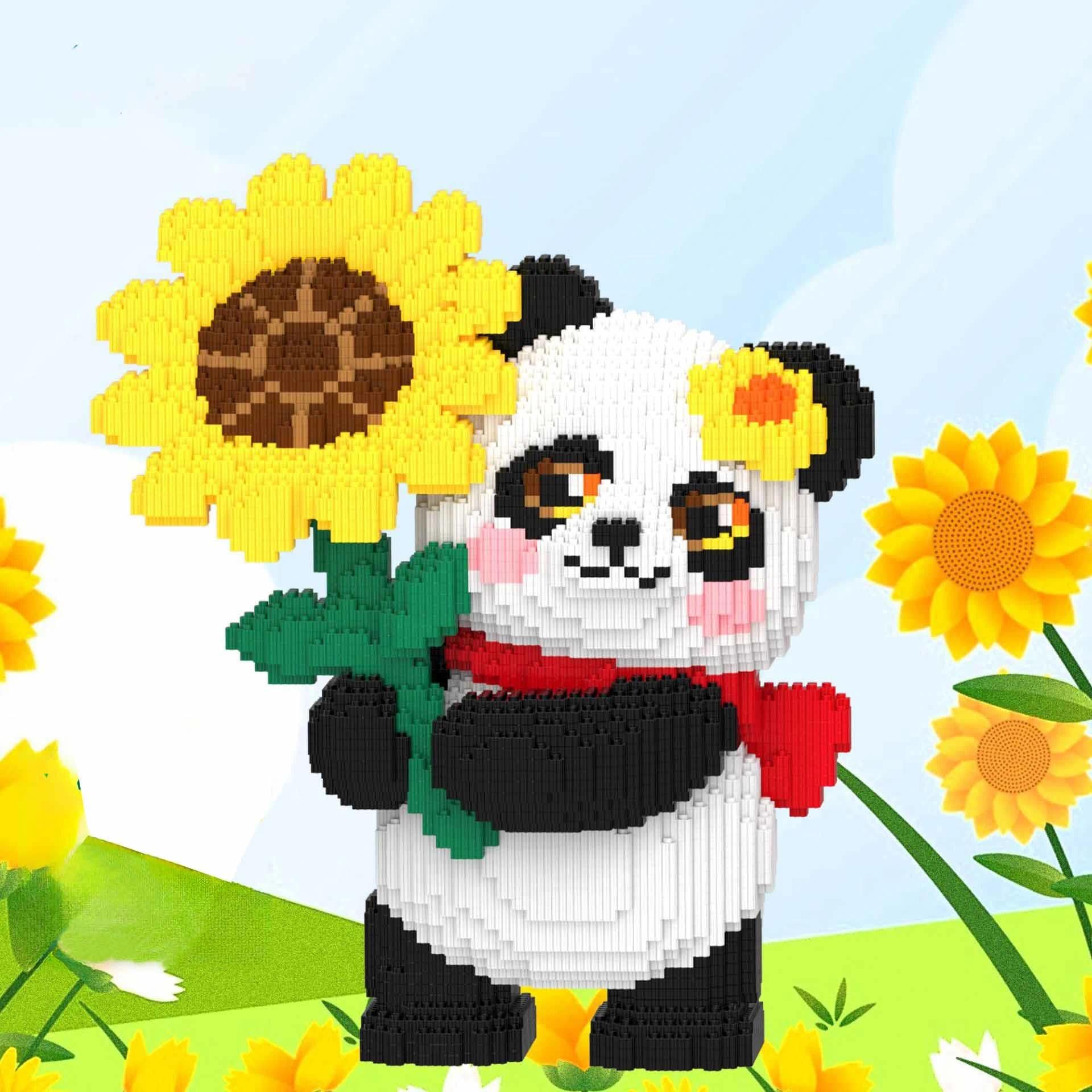 Mikro Bausteine Bausatz, 10100+ Teile Panda und Sonnenblume Klemmbausteine Modellbausatz, DIY Mini Bricks Tier Bauset Kreative Modular Architektur Spielzeug Geschenk für Erwachsene
