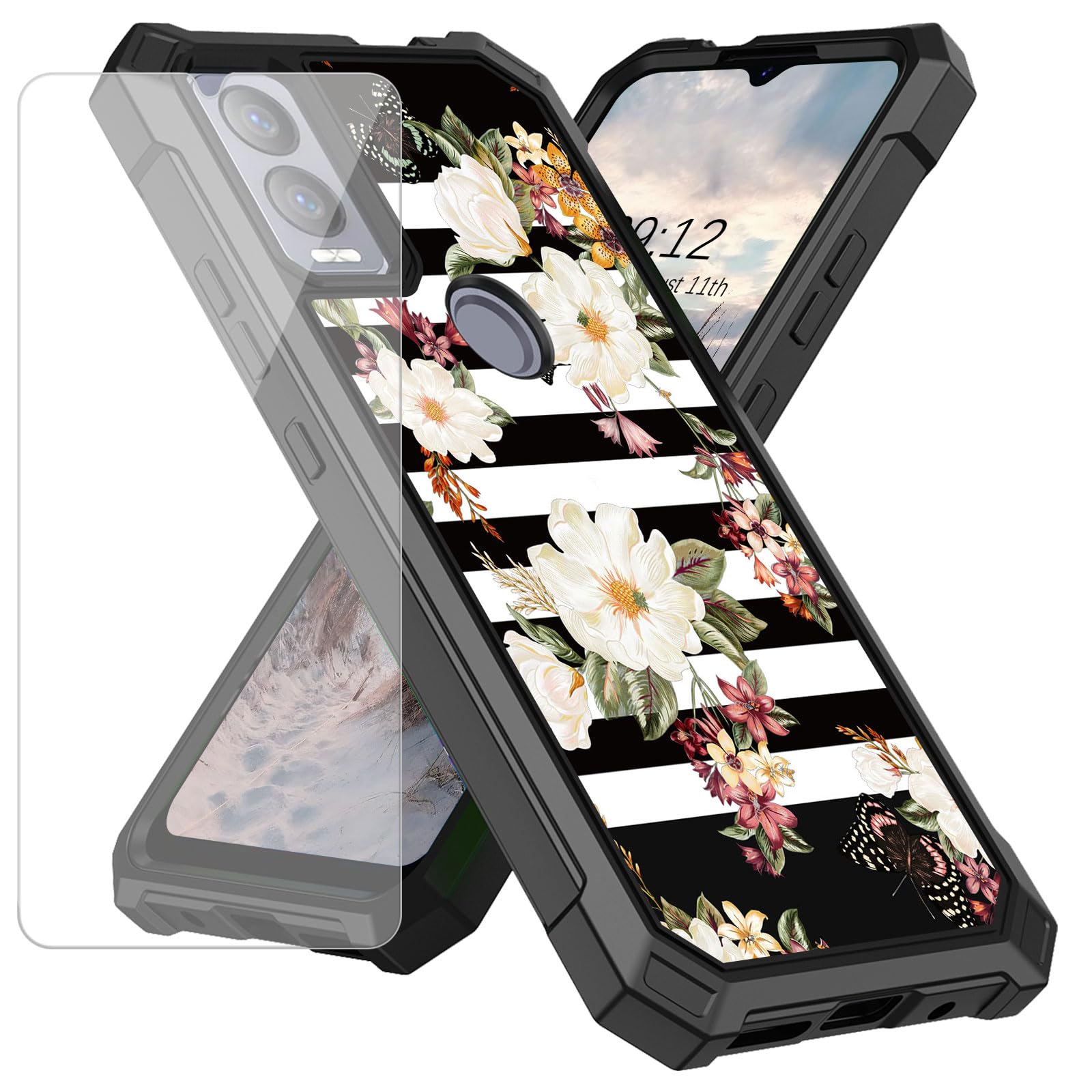 Qindaiwen for Cricket Magic 5G Case, AT&T Propel 5G Case with Tempered Glass Screen Protector, Heavy Duty Shockproof Dual Layer Structure Protective