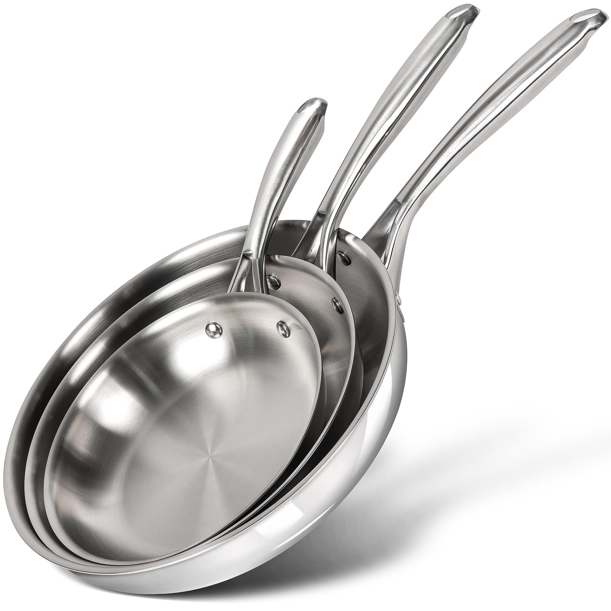 MICHELANGELO Tri-Ply Stainless Steel Frying Pan Set, 8 9.5 11 Skillets