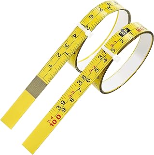 2 Packs Steel Self-Adhesive Measuring Tape, Right to Left Reading 100cm or 39-Inch Imperial and Metric Ruler Tape, 1/2-Inch Peel and Stick Tape Measure for Woodworking, Saw, Drafting Table, Yellow