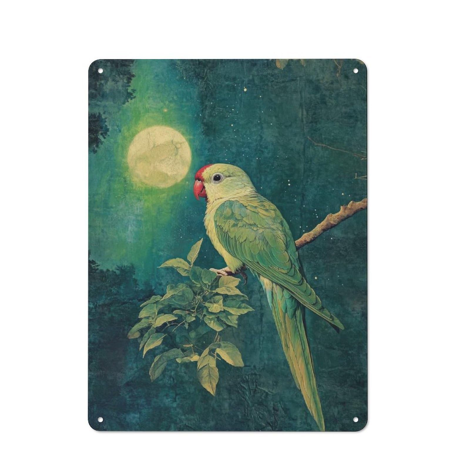 Junmoney Parrot Under Moonlight Metal Wall Sign 40X30cm, Nostalgic Classic Pub Decor For Pub, Home Bar, Shed Or Man Cave
