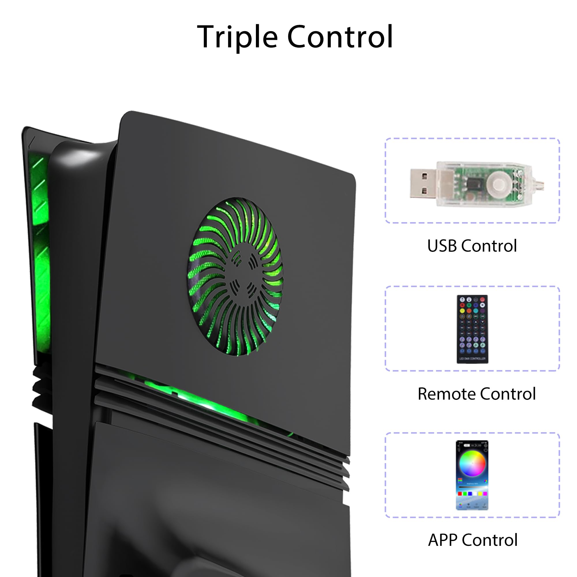 Faceplate für P5 Pro Disc Edition mit RGB-Lichtstreifen und Staubfilter mit Kühlungsöffnungen DOBEWINGDELOU 400+ Effekte LED-Lichtring Konsole Faceplate Abdeckung DIY Dekoration Kit Zubehör Schwarz