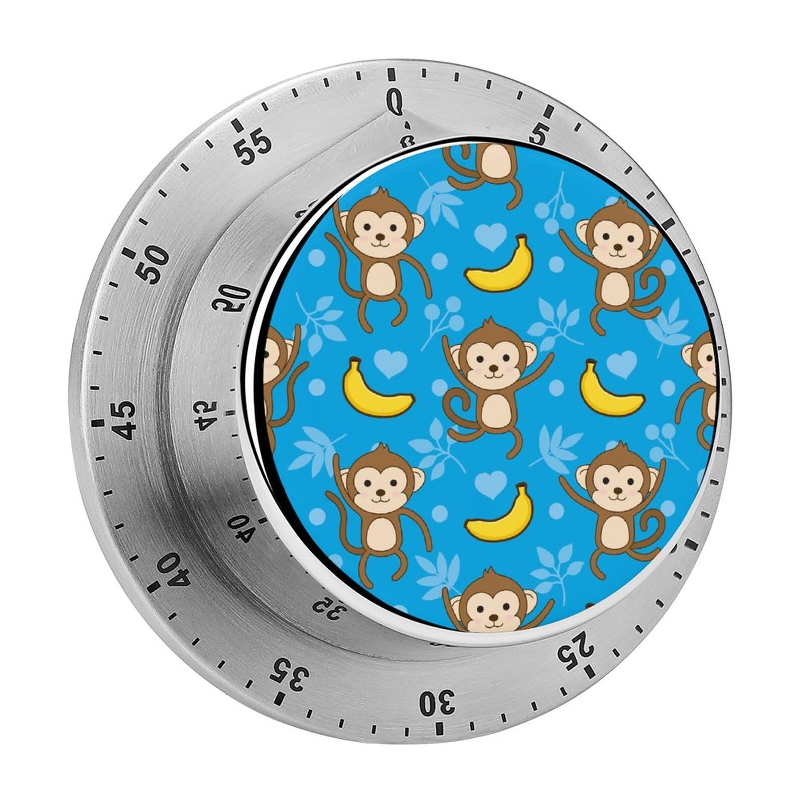 Monkeys and Bananas Wind Up Timer Mechanical Stainless Steel Timer Rotating Alarm for Cooking Learning Hair Color Processing