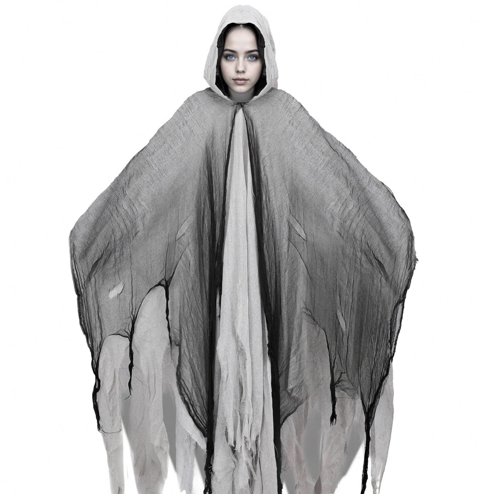 Joyincoser Hooked Cloak Medieval Renaissance Gothic Wizard Cape Death Costume Horror Scary Ghost Cosplay Halloween Gifts for Carnival Party Masquerade (Grey)