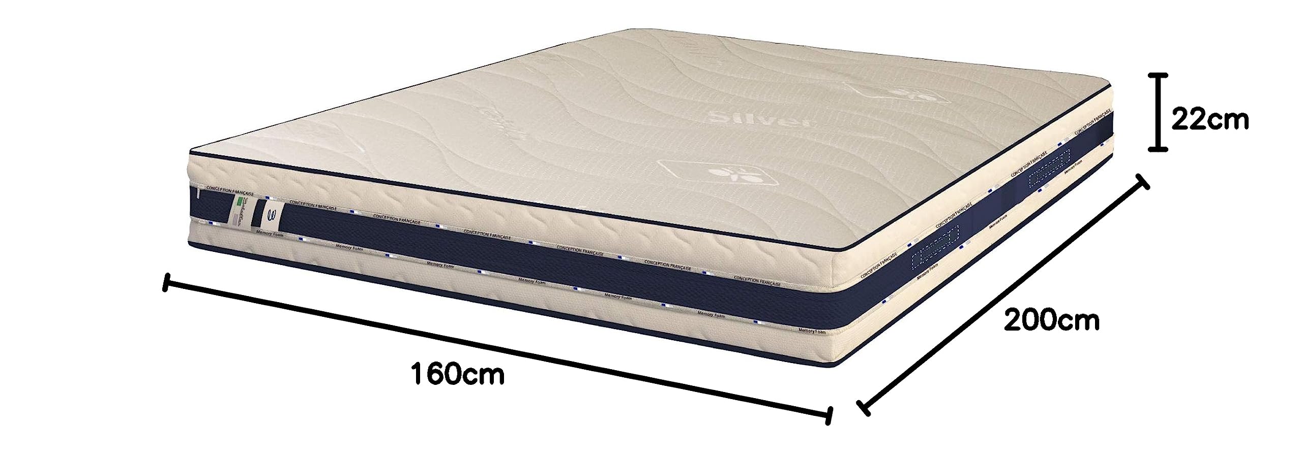 Baldiflex Emporio Materasso Matrimoniale in Memory e Waterfoam Trionfo Misura 160x200 cm H 22 cm