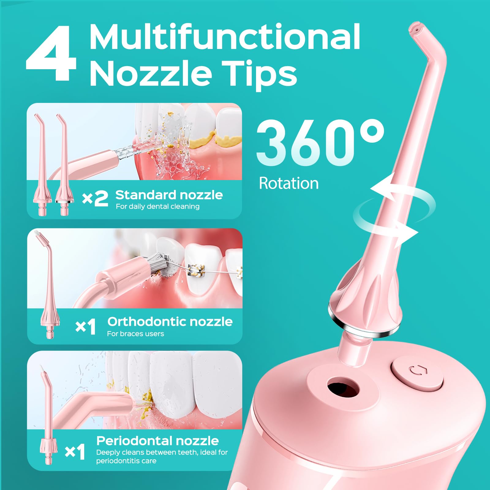 COSLUS ADA Water Flosser - 4 Modes, Pink -7 COSLUS ADA Water Flosser - 4 Modes, Pink -7