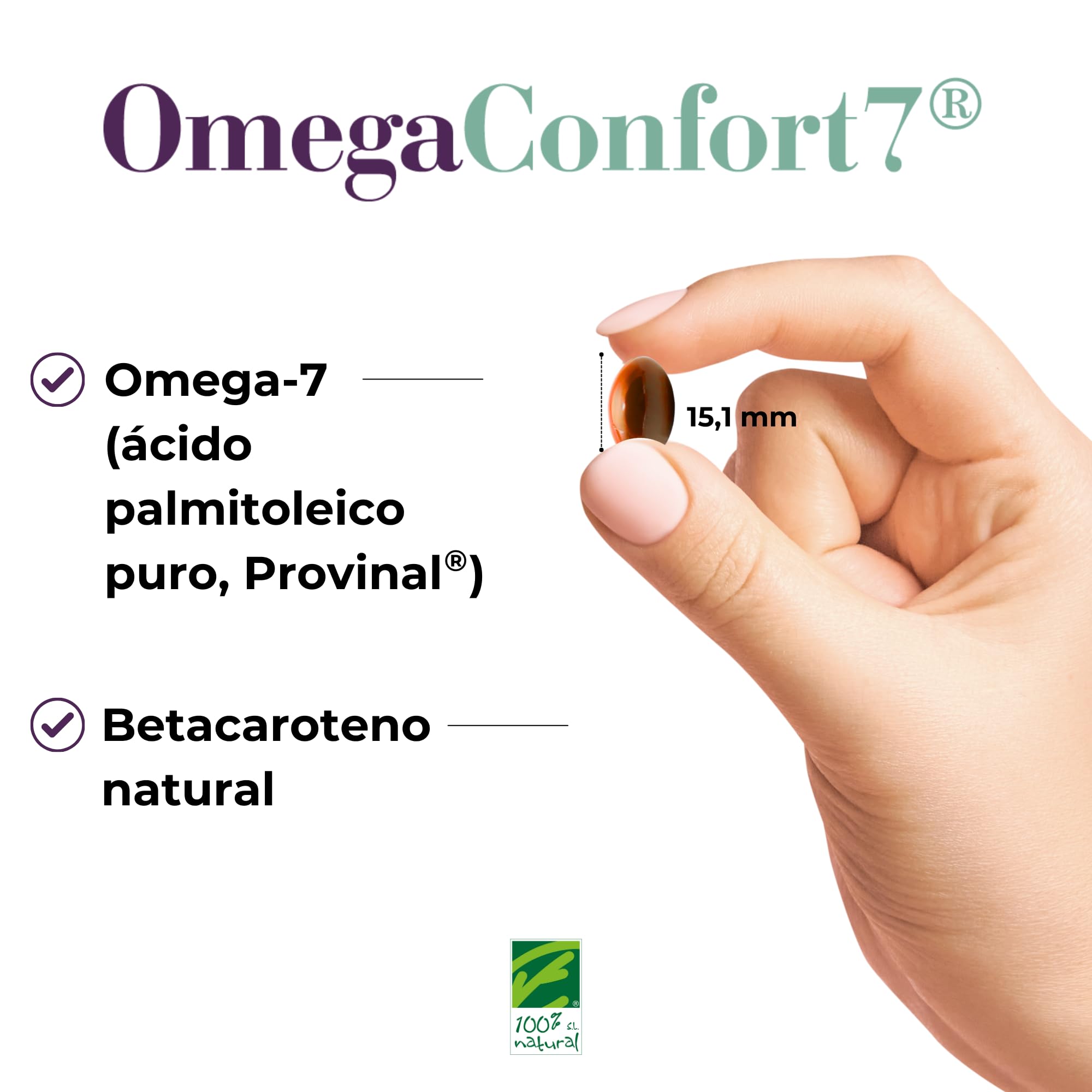 Omega 7 Provinal® Patentado - 420mg por Perla - Betacaroteno Natural - Ayuda a Mantener la Hidratación y Elasticidad de la Piel, las Mucosas y los Ojos - Con Vitamina B2-90 Perlas - 100% Natural