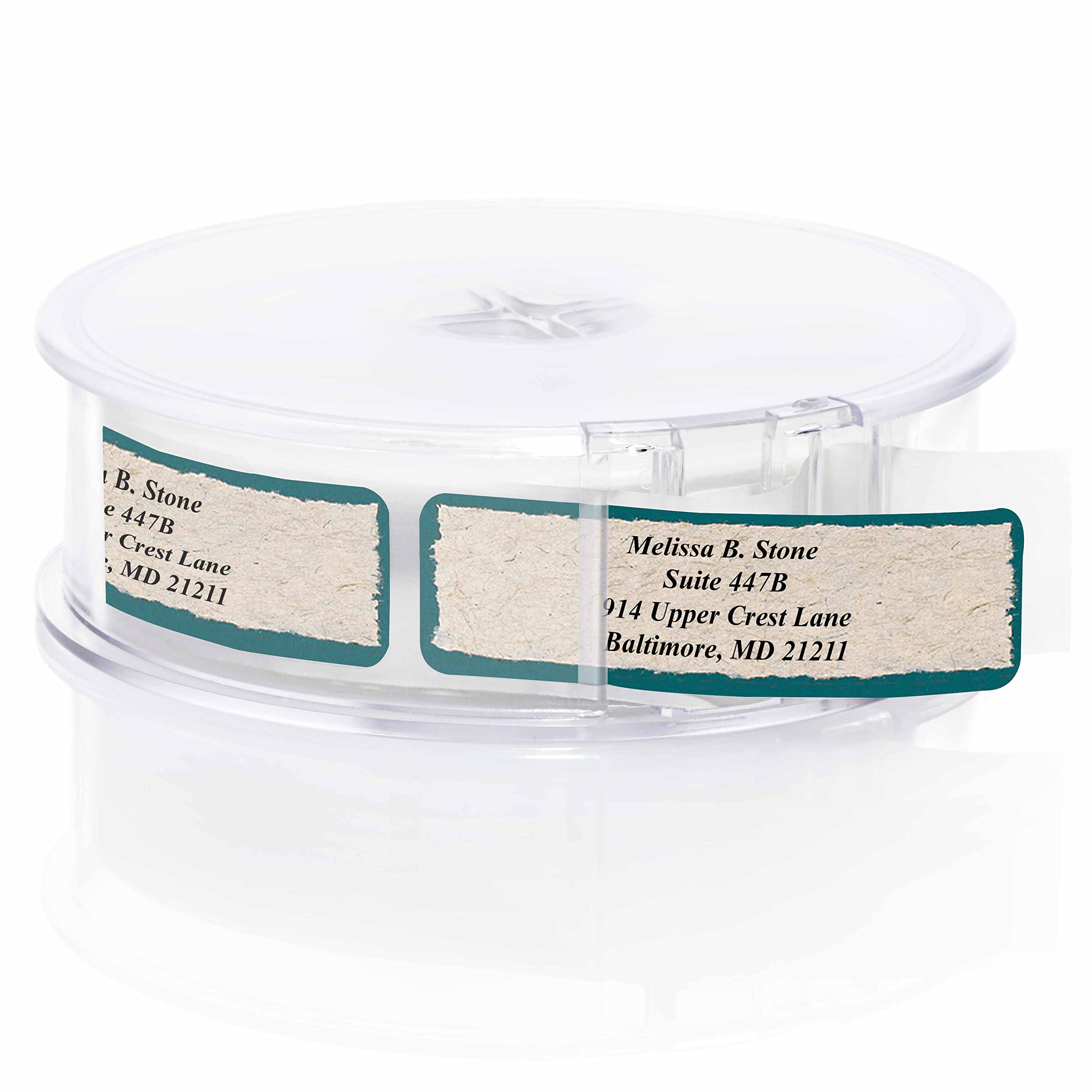 Natural Kraft Parchment Rolled Address Labels with Elegant Plastic Dispenser