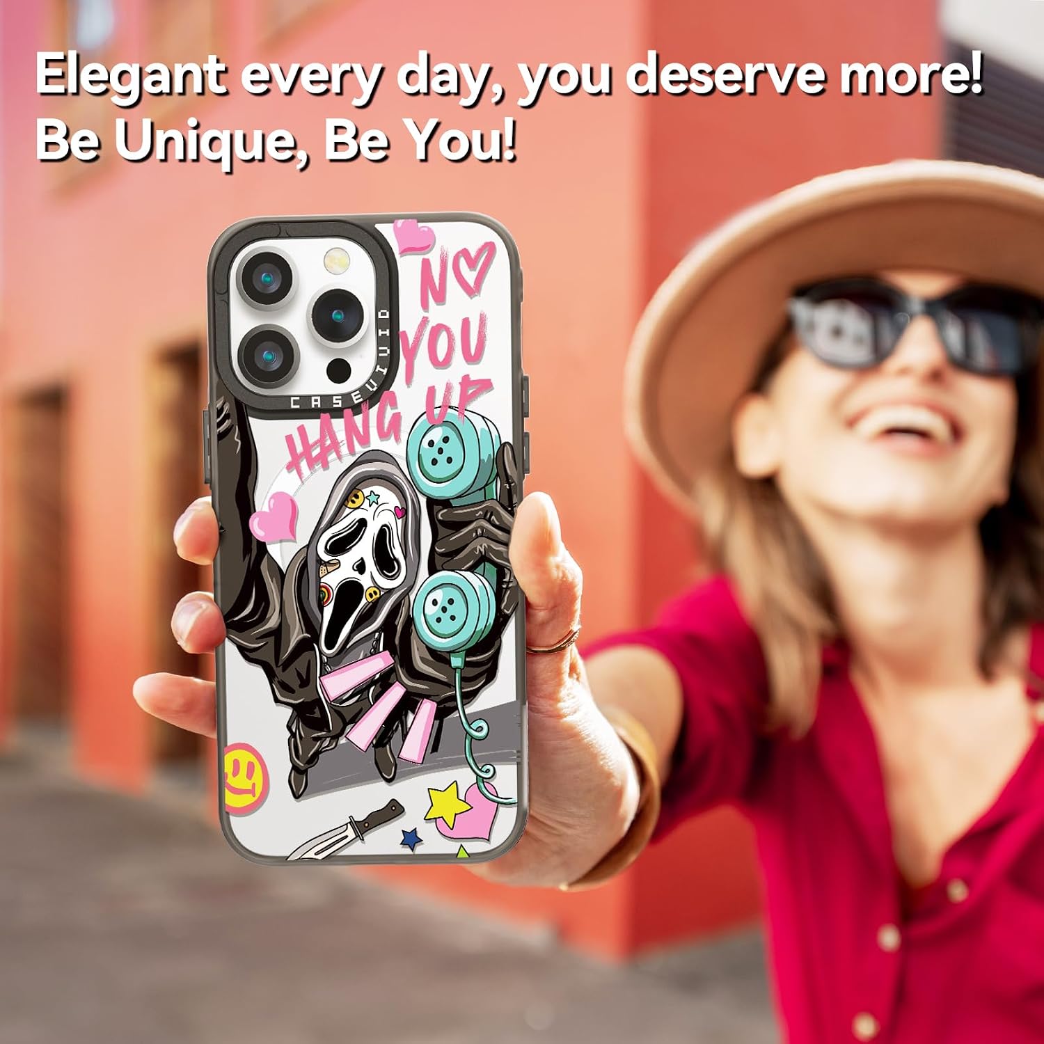 Magnetic for iPhone 14 Pro Max Magsafe Case Cute Aesthetic - Durable Fashion Funny Phone Case - Girly Skeleton Skull Pattern Print Cover Design for iPhone 14 Pro Max 6.7" Black