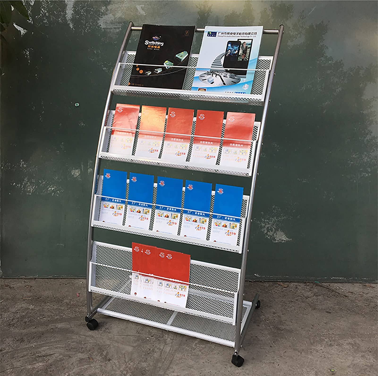 Prospektständer Metallbroschürehalter - 5 Tasche, Zeitschriftenständer mit Rollen, Tragbar Krankenhäuser Ausstellungsbankenbüro Pamphlet Organizer Rack